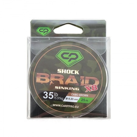 Шок-лидер CARP PRO Diamond Shock Braid PE X8 коричневый 30lb 25м 0,20мм