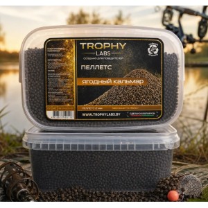Прикормка рыболовная TROPHY LABS "Пеллетс" 2 мм, вкус Ягодный кальмар, 1500 г, контейнер 3.3 л ПП с крышкой