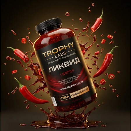 Прикормка рыболовная жидкая TROPHY LABS "Ликвид" вкус Чили, 500 мл, банка ПЭТ с крышкой