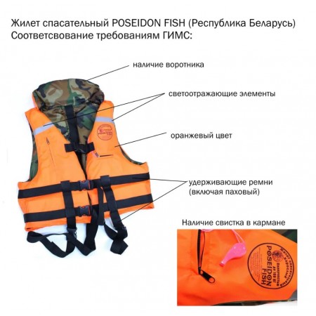 Жилет спасательный двухсторонний Poseidon Fish до 150 кг.