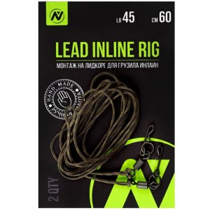 Монтаж на лидкоре для грузила Инлайн VN Tackle Lead inline rig 45lb 60см, 2шт