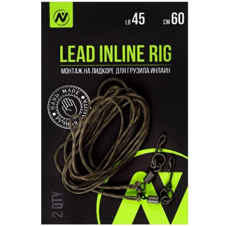Монтаж на лидкоре для грузила Инлайн VN Tackle Lead inline rig 45lb 60см, 2шт