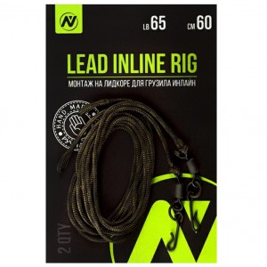 Монтаж на лидкоре для грузила Инлайн VN Tackle Lead inline rig 65lb 60см, 2шт