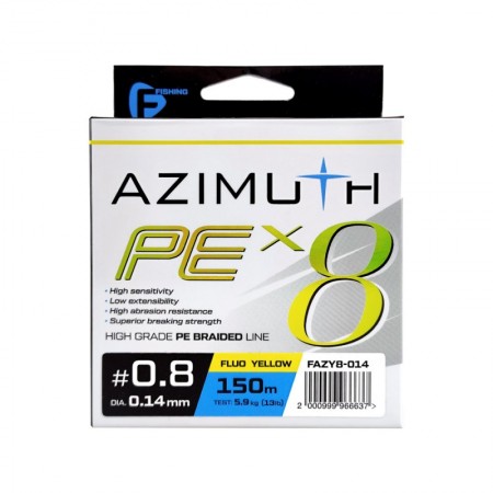 Шнур F-FISHING Azimuth PE X8 150м Fluo Yellow 0,14мм 5,9кг/13lb