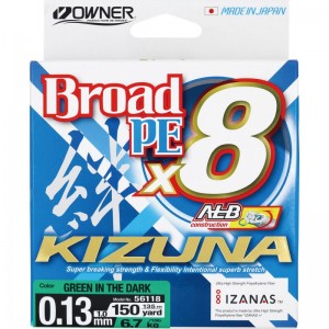 Шнур OWNER Kizuna X8 Broad PE green 135м 0,13мм 6,7кг