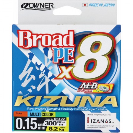 Шнур OWNER Kizuna X8 Broad PE multi color 10м 300м 0,17мм 9,2кг