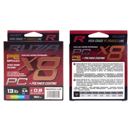 Шнур RUZZA X8 PC 150м Multicolor 0,148мм 5,9кг/13lb Шнур RUZZA X8 PC 150м Multicolor 0,148мм 5,9кг/13lb