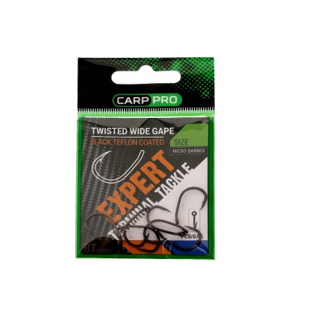 Крючки Карповые CARP PRO Twisted Wide Gape BT Series № 6 Black Teflon