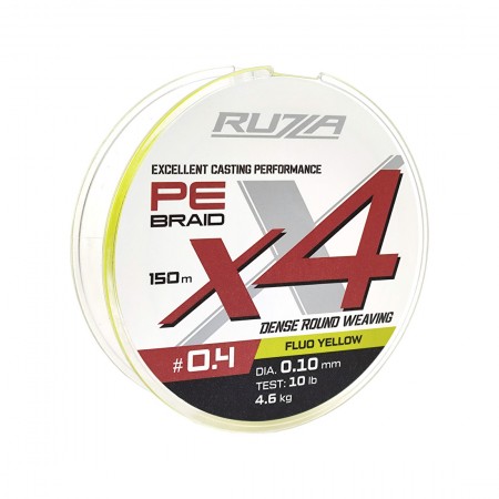 Шнур RUZZA X4 150м Fluo Yellow 0,10мм 4,6кг/10lb