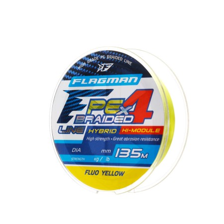 Шнур FLAGMAN PE Hybrid F4 135m FluoYellow 0,06mm. 2,7кг/6lb