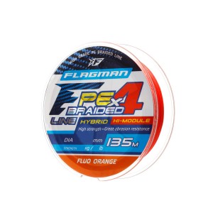 Шнур FLAGMAN PE Hybrid F4 135m FluoOrange 0,12mm. 6,4кг/14lb