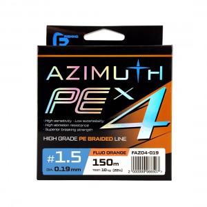 Шнур F-FISHING Azimuth PE X4 150м Orange 0,19мм 10кг/22lb