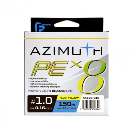 Шнур F-FISHING Azimuth PE X8 150м Fluo Yellow 0,16мм 7,3кг/16lb
