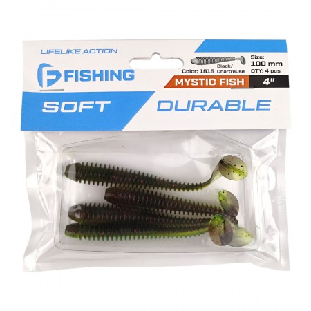 Виброхвост FLAGMAN Mystic Fish 4'' #1816 Black/Chartreuse