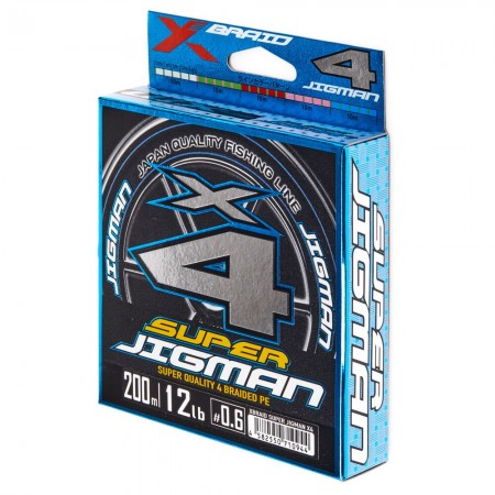 Шнур плетеный YGK X-BRAID SUPER JIGMAN X4 200m, PE 0.6, 0.128mm, ЯПОНИЯ