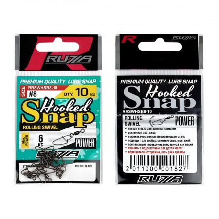 Застежка с вертлюгом RUZZA Rolling Swivel w/Hooked Snap Black №8 10шт