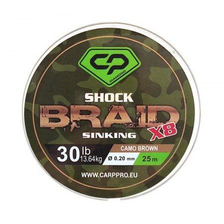 Шок-лидер CARP PRO Diamond Shock Braid PE X8 коричневый 30lb 25м 0,20мм