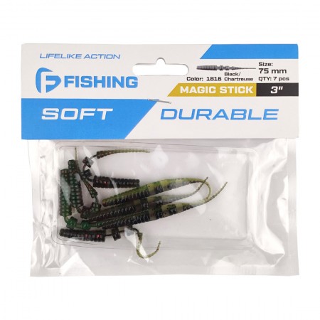 Слаг F-FISHING Magic Stick 3" #1816 Black/Chartreuse 7,5см 7шт Слаг F-FISHING Magic Stick 3" #1816 Black/Chartreuse 7,5см 7шт