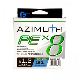 Шнур F-FISHING Azimuth PE X8 150м Dark Green 0,18мм 8,2кг/18lb