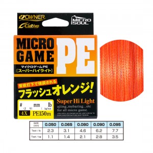 Шнур OWNER Micro Game PE х4 Flash Orange 150м 0,080мм 2,1кг #0,3
