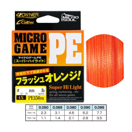 Шнур OWNER Micro Game PE х4 Flash Orange 150м 0,080мм 2,1кг #0,3