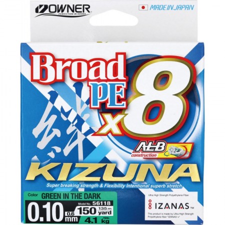 Шнур OWNER Kizuna X8 Broad PE green 135м 0,1мм 4,1кг