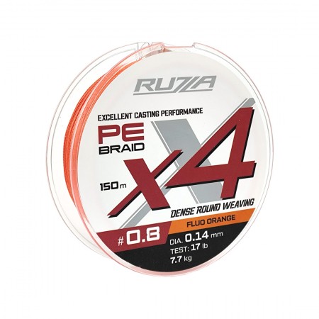 Шнур RUZZA X4 150м Fluo Orange 0,14мм 7,7кг/17lb