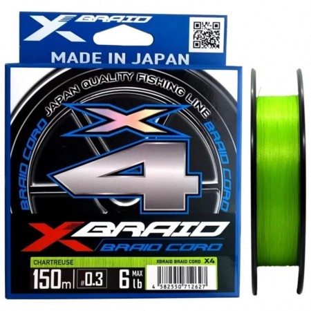 Плетеный шнур YGK X-BRAID BRAID CORD X4 150m-0.6/0.132mm 12LB, ЯПОНИЯ