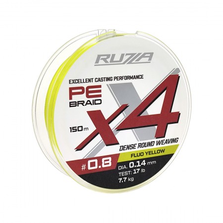 Шнур RUZZA X4 150м Fluo Yellow 0,14мм 7,7кг/17lb