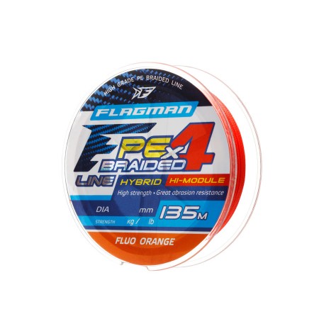 Шнур FLAGMAN PE Hybrid F4 135m FluoOrange 0,14mm. 7,7кг/17lb