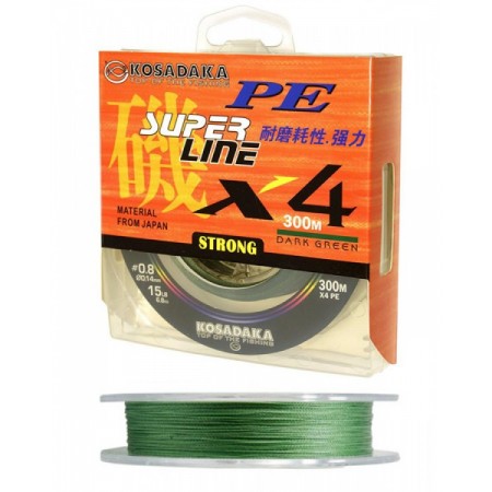 Леска плетен. Kosadaka "SUPER PE X4" 150м, цв. dark green, 0,30мм, 21,8кг BSLX4-DG-030-150
