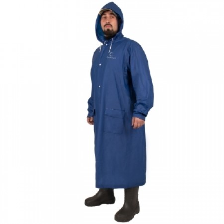 Плащ-дождевик "СЛЕДОПЫТ", плотный PVC, 76х130 см., на кнопках, с капюшоном, синий, р. 56-58.