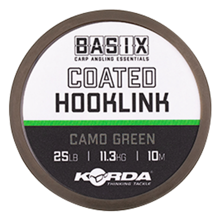 KORDA Поводковый материал Basix Coated Hooklink 25lb 10м Camo green